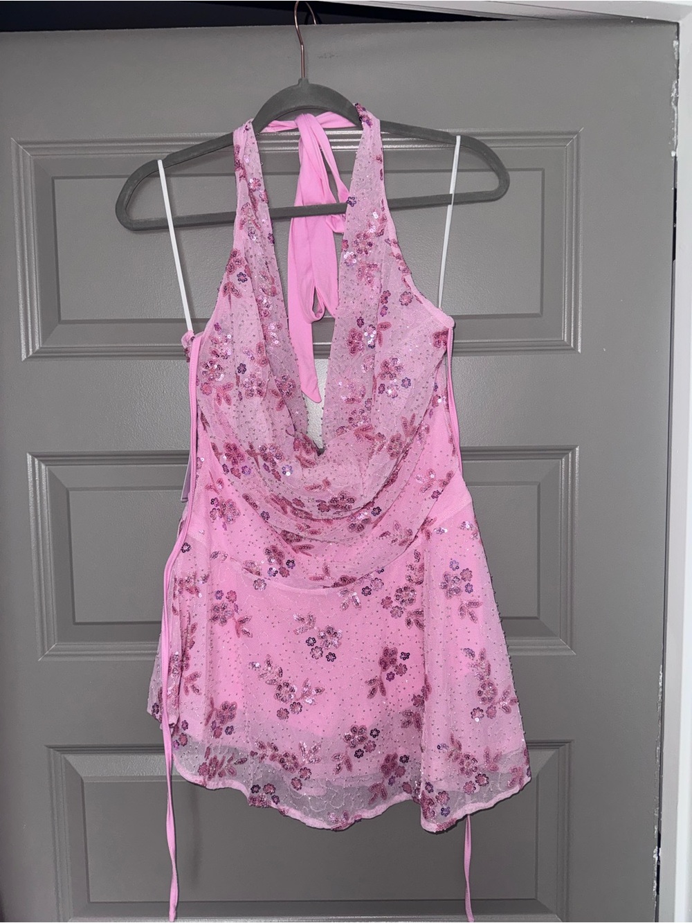Princess Polly Pink Sequin Halter Cowl Mini Dress - Picture 2 of 4